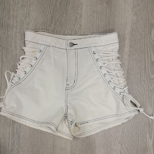 BDG Cream Lace-Up High Waist Women's Shorts